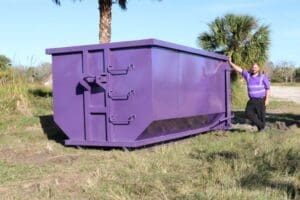 Chickadee 20-yard dumpster in Palm Beach Gardens FL ready for service.