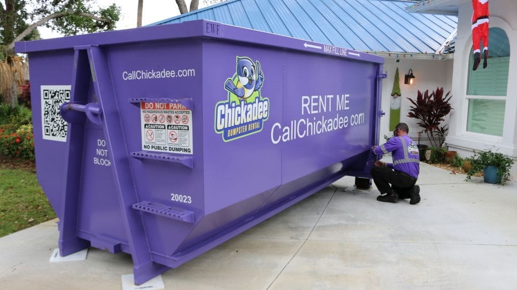 Chickadee dumpster rental Driveway safe dumpster rental in Port ST. Lucie.